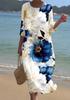 European and American New Large-size Dress Women's Clothing Seaside Vacation Printed Loose Long Dress