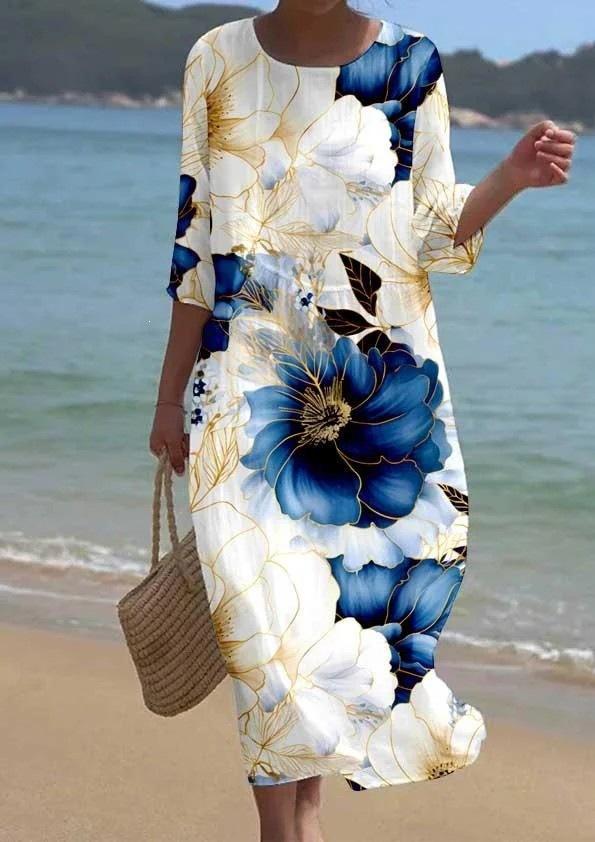 European and American New Large-size Dress Women's Clothing Seaside Vacation Printed Loose Long Dress
