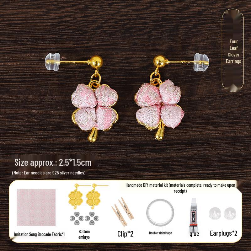 DIY Handmade Brocade Dangle Earrings Kit with 925 Silver Needles - New Chinese Style Gift Set