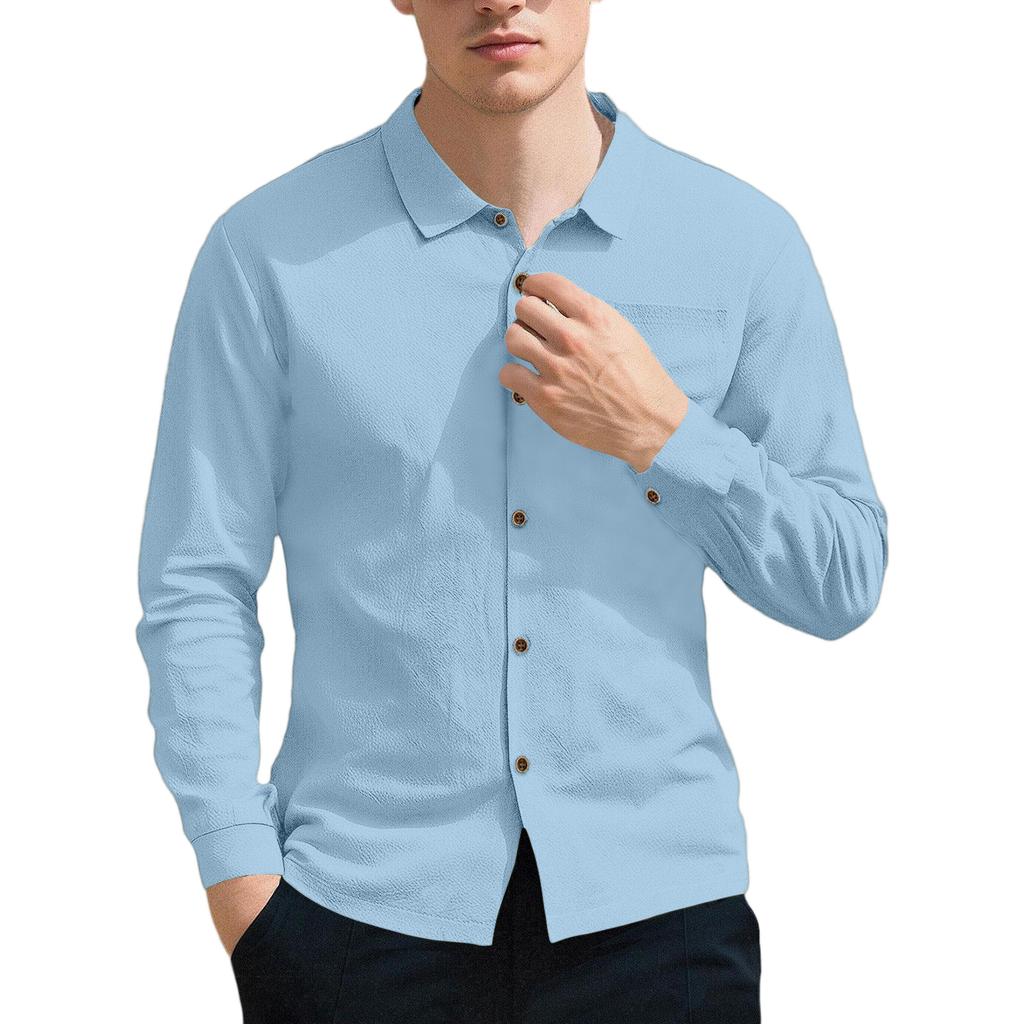 Mens Cotton Linen Shirt Spread Collar Spring Fall Button Down Shirt Lightweight Breathable Casual