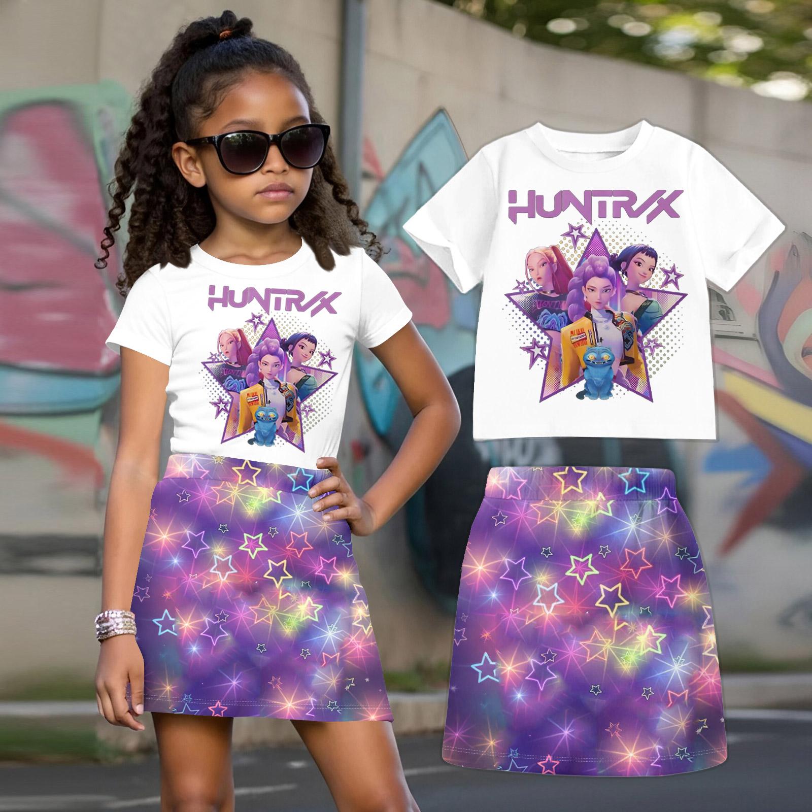

Witch Children s Printed Loose Casual Fashion Round Neck Short Sleeved Top+Short Skirt Set 160 кавун червоний колір
