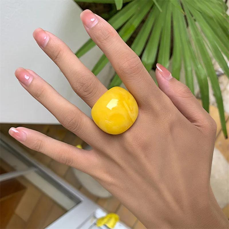 Fashion Candy Color Acrylic Ring Exaggerated Geometric Ring Hand Jewelry Women's Accessories