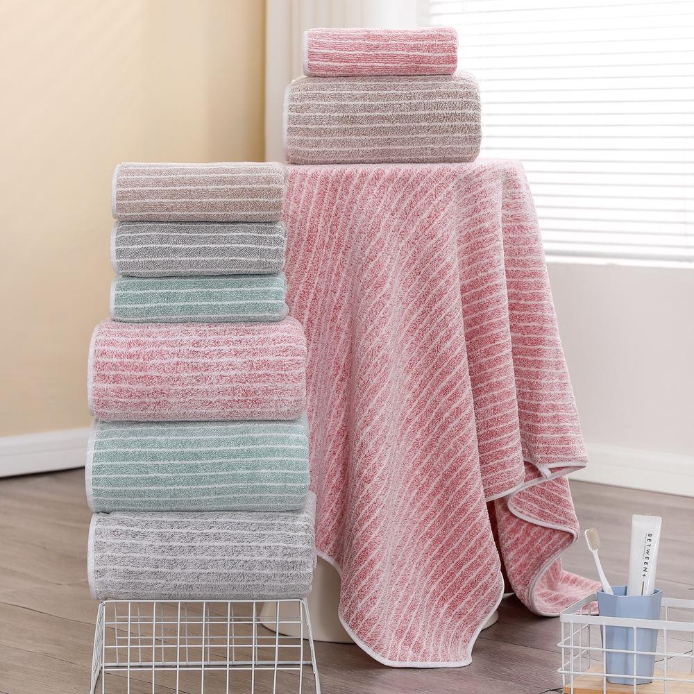 Premium Coral Fleece Bath Towel Set Wide Stripes Print High Absorbency Thick Soft Large Size for Home Bath Spa Gift Set Quick Dry Towel