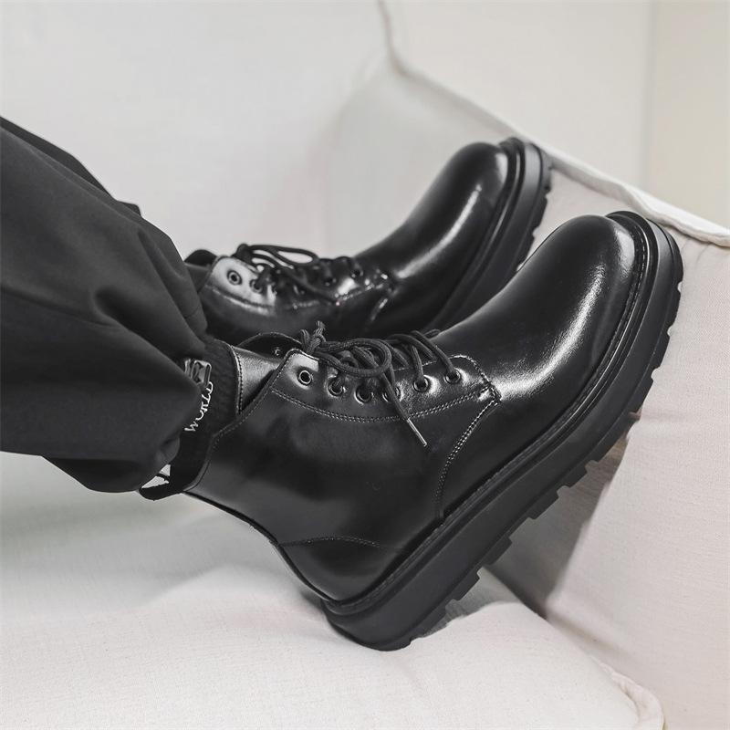 England Style Men's Casual Stage Nightclub High Motorcycle Boots Black Genuine Leather Shoes Cowboy Platform Boot Long Botas Man