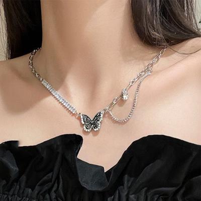 Black Zircon Butterfly Necklace For Women Unique Design Personality Accessories Party Jewelry Birthday Gift Daily Collocation