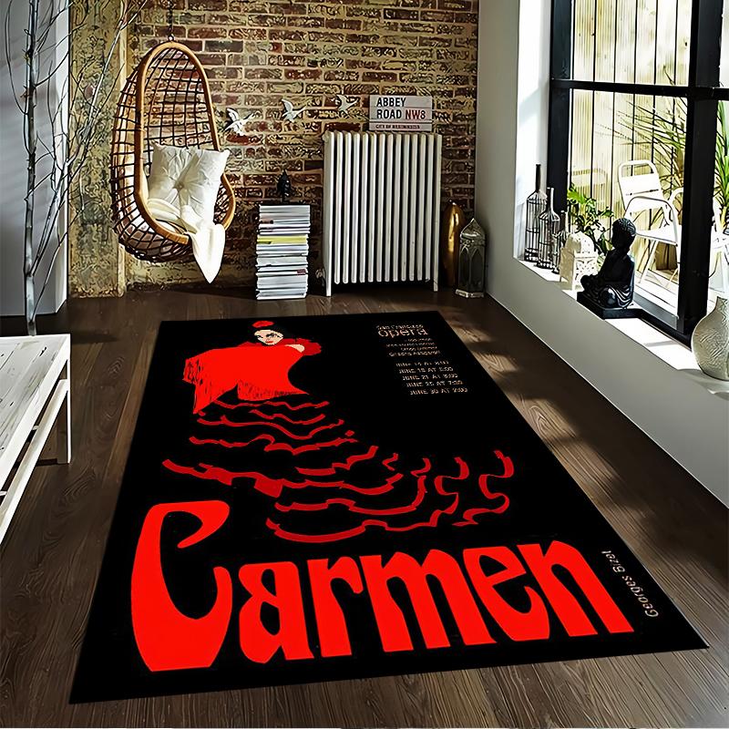 Carmen Opera Poster Flamenco Dancer Red Dress Black San Francisco Art novelty floor mat rug for office studio entryway decor