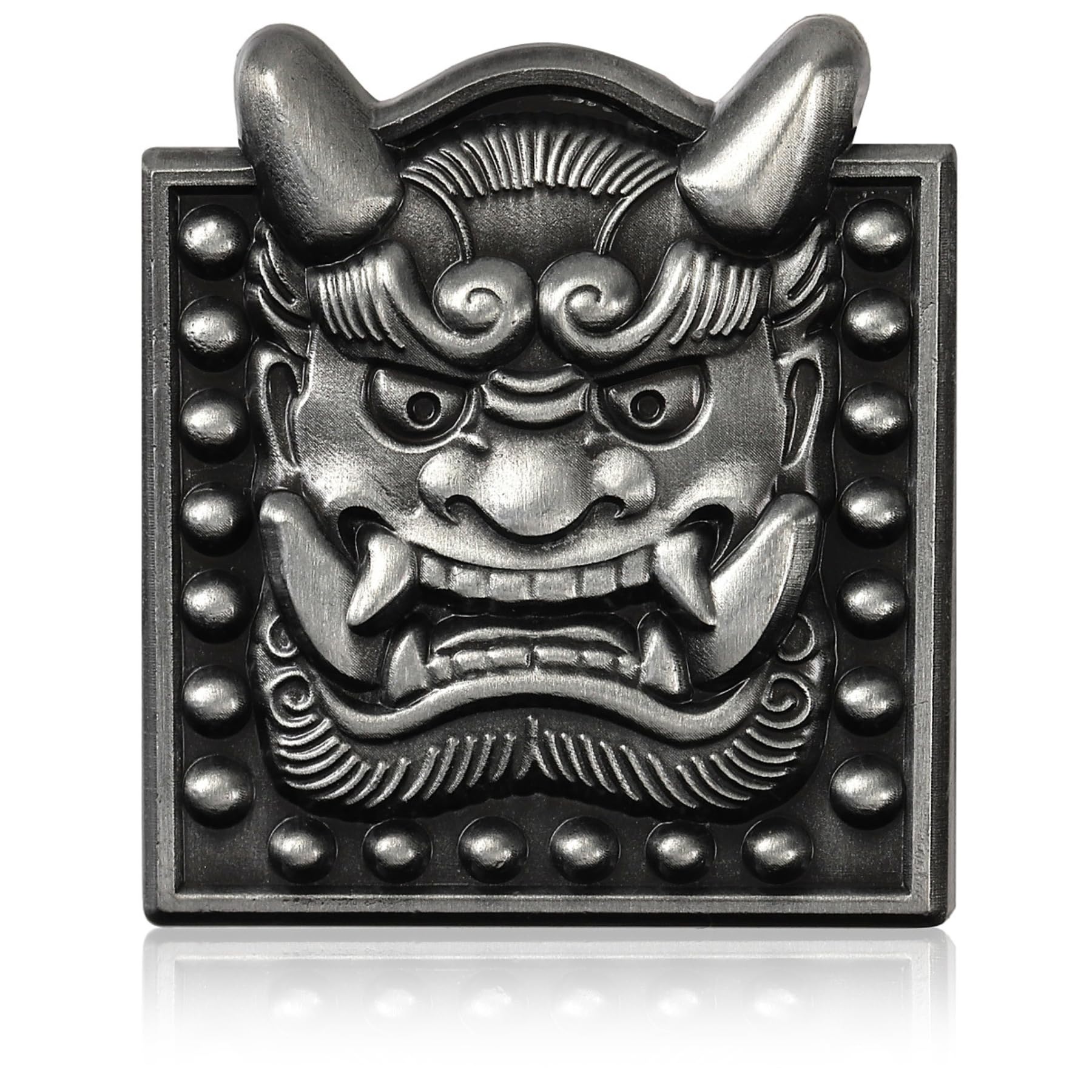 Onigawara (Demon Tile) Pin Badge, 2cm Diameter, Metal Lapel Pin, Protection from Evil Spirits, C0085