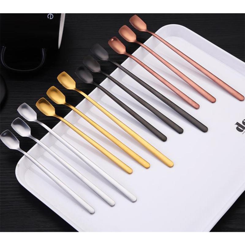 Cap pătrat din oțel inoxidabil cu mâner lung pentru amestecare cu gheață linguriță de ceai pentru vesela de bar