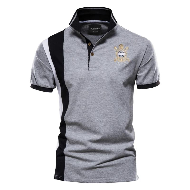 TrendHub 100% Cotton Badge Embroidery Polo Shirt for Men Short-sleeved Patchwork Men's Polo