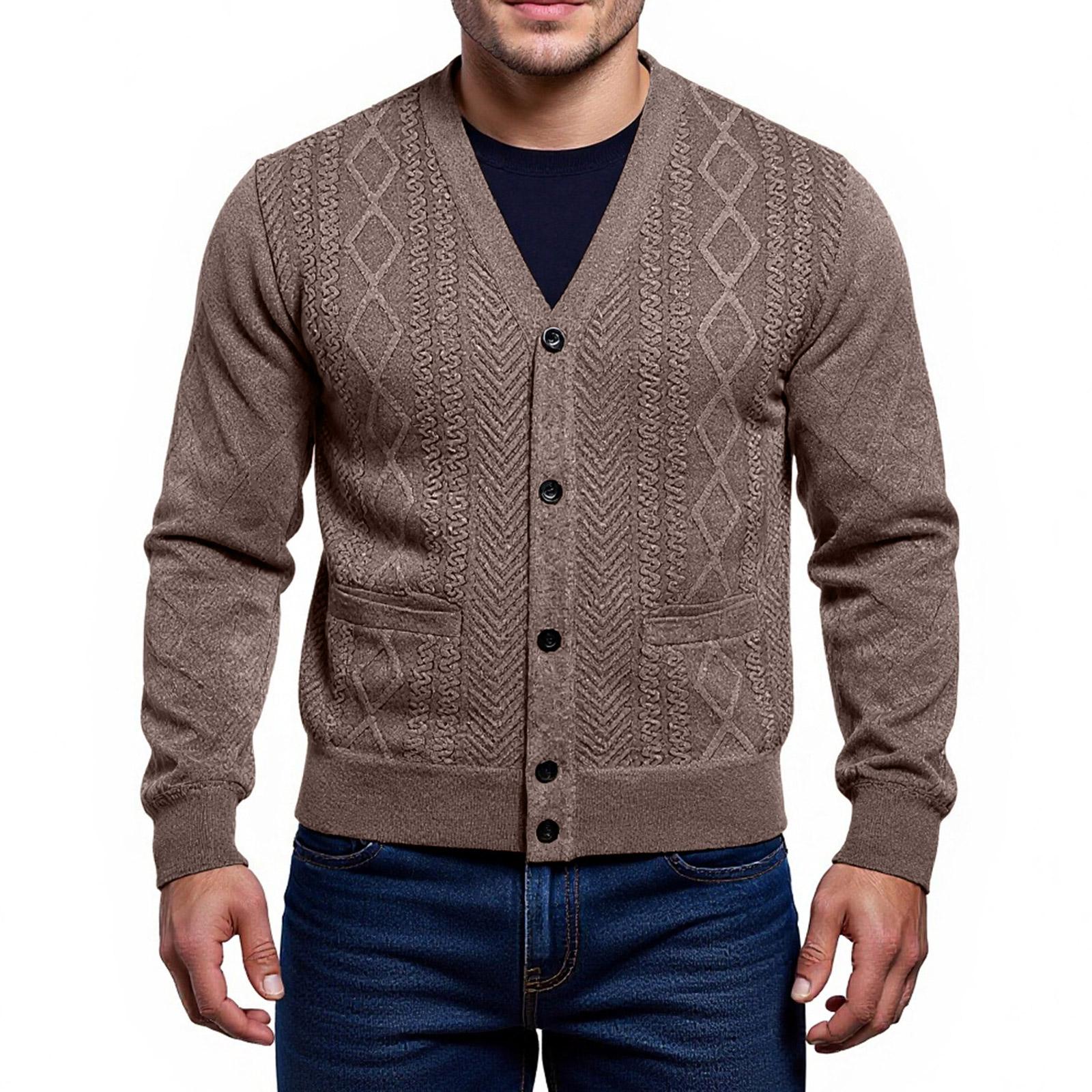 

Мужской Тренд Повседневный Свободный С добавлением флиса Верхняя одежда Кардиган Вязаный Свитер Пальто L