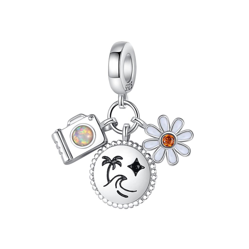 Copper Myellow Sunflowers Coconut Trees Roses Beads Pendant Charm For Original Bracelet Woman Girl Jewelry