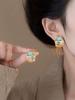 Summer Dripping Oil Lavender Green Freshwater Stud Earrings Leaf Earrings Hong Kong Style Retro Temperament Earrings