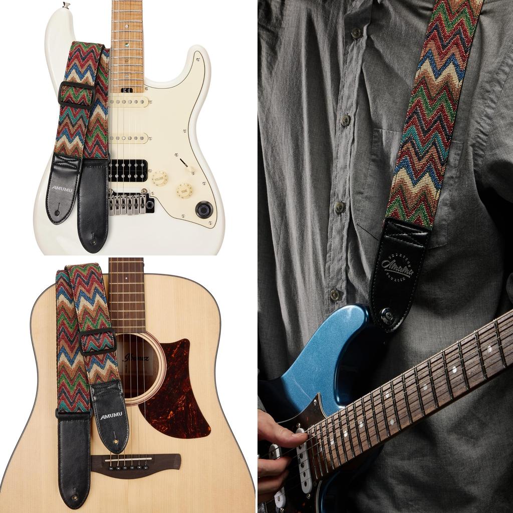 Chevron Guitar Strap Guitar Strap for Bass Guitars with Strap Block Headstock Strap Tie Wide Adjustable Length from To [Amumu] Acoustic, Electric, & -
