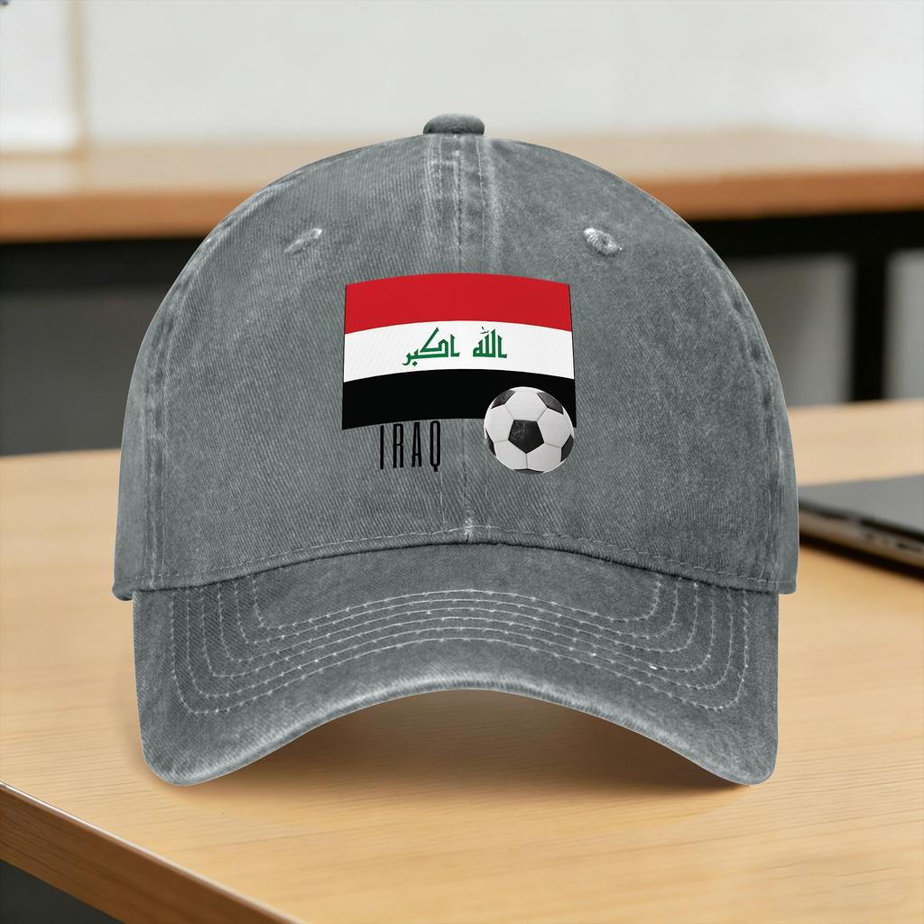 Iraq Flag Iraqi Soccer Washed Baseball Cap Stylish Sun Trucker Hat Spring UnisexTeens Outdoor Gym Baseball Caps