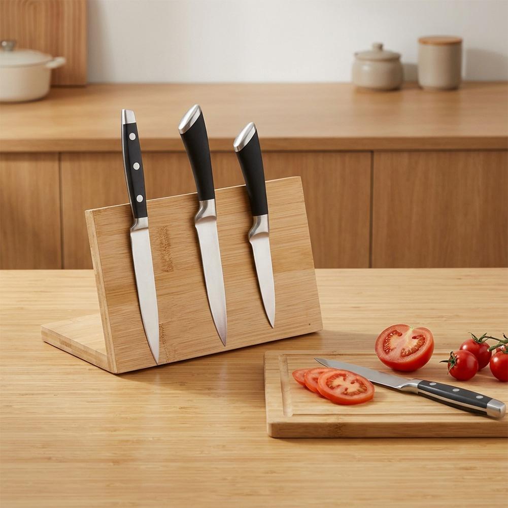 Bambusständer Küchenblock für Messer Universeller Magnetischer Messerblock