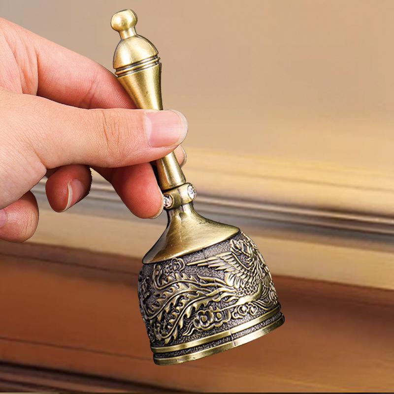 Bronze Dragon & Phoenix Bell - Embossed Metal Hand-Crank Bell for Restaurants, Bars, Dining Tables, and Classrooms