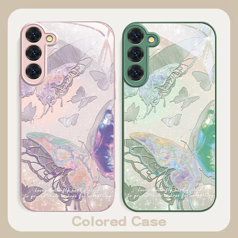 Lucky Butterfly Painting For Samsung S26 S22 S8 S9 S10 S20 Ultra S21 Pro S22 Plus S23 FE S24Ultra S25 Edge S24+ Glass Phone Case