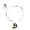 Vintage Color Fringed Pendant Copper Alloy Gold-Plated Green Necklace Earrings Niche Designer Women'S Models