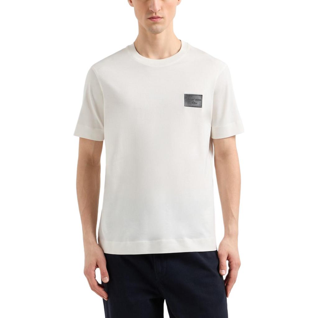 Emporio Armani Logo Patch Cotton Plain Knit Short Sleeve T-Shirt Men Tops White EM001018-AF12926-U0003