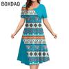 3D Vintage Ethnic Style Elegant A-Line Dress Oversized 3XL Women Short Sleeve O-Neck Casual Dress Letter Printed Casual Dresses
