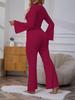Women's Bell Sleeve Pajama Set: Sexy & Simple Long Sleeve Top with Bow and Long Pants