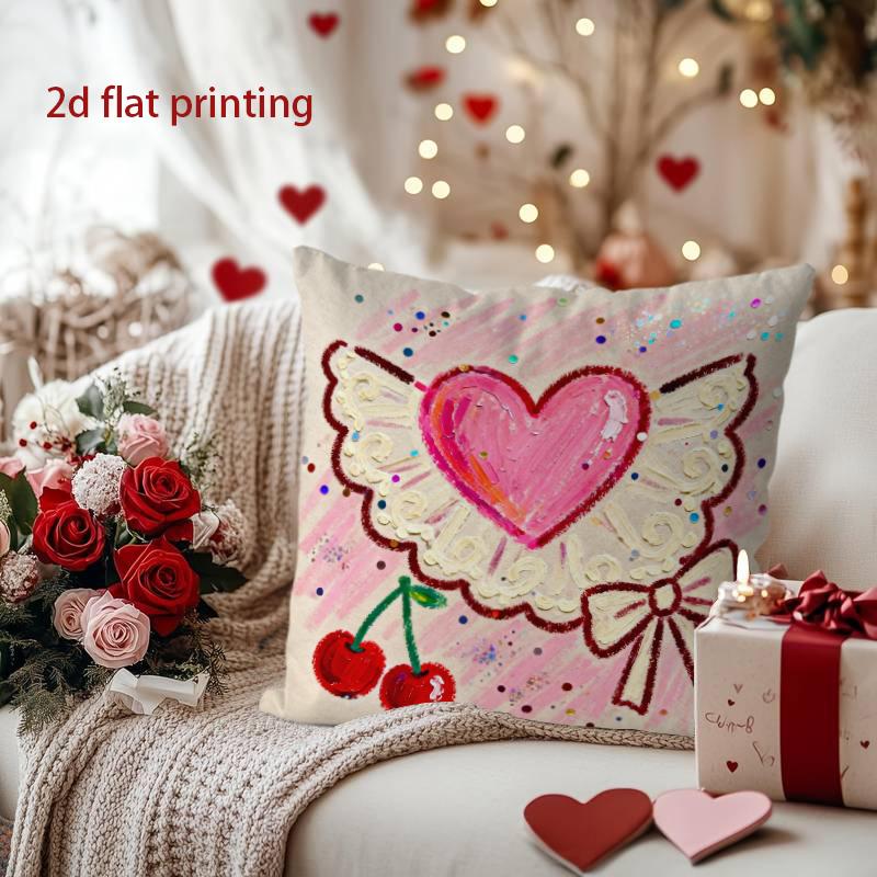 Cute Heart-Patterned Decorative Throw Pillow for Home Pattern Cushion Cover Suitable for Sofa Bedroom Car Pillow Cover