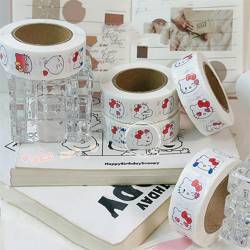500Pcs/Roll Stickers Kawaii Hello Kitty Melody Kuromi Cinnamoroll Cartoon Kids Reward Stickers Gift Decoration Decals Toys