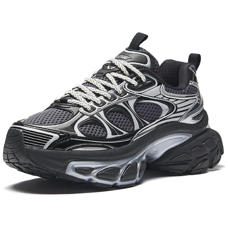 Anta Slip Resistant Abrasion Resistant Low top Chunky Sneakers Women's Black Silver 122438897-4