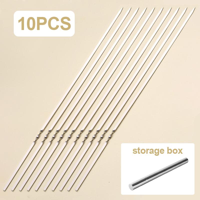 5/10Pcs Stainless Steel Barbecue Skewer Reusable BBQ Skewers with Storage Tube BBQ Needle Stick for Outdoor Camping Picnic Tool