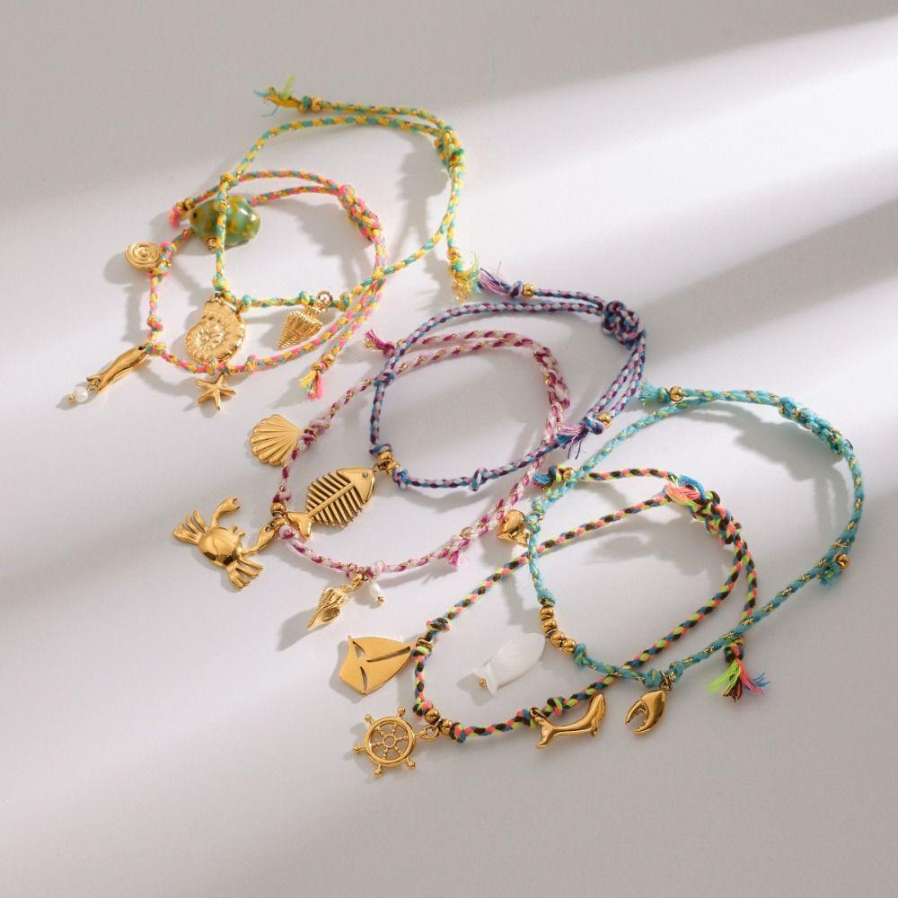 Regulowana Bransoletka z Wisiorkiem Muszelka Łańcuszek na Rękę Nowa Bransoletka Prezenty