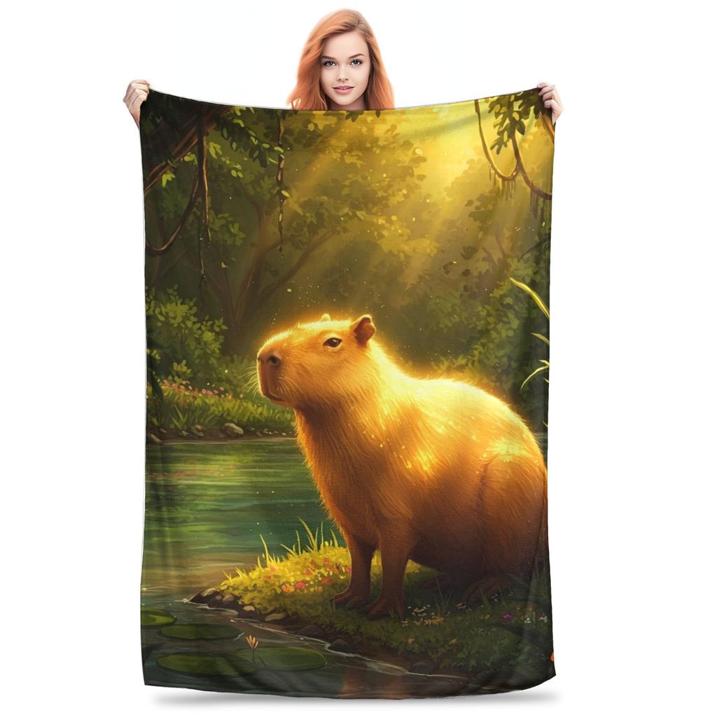 Trembling Capybara Flannel Blanket Winter  Soft Durable Throw Blanket for Kids Couch Bed Funny Bedspread Sofa Bed Cover