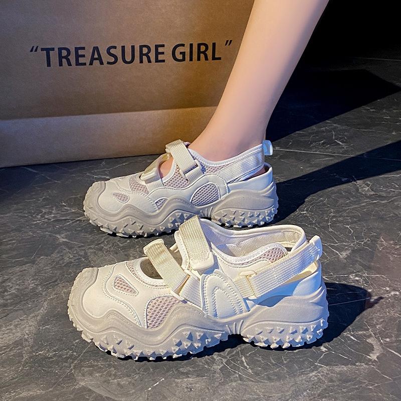 Nett Pustende Sportssandaler Dame Sommer Utgravde Pops Sko Tykk Såle Borrelås Fritidssko Ny Design Luksus Damefottøy