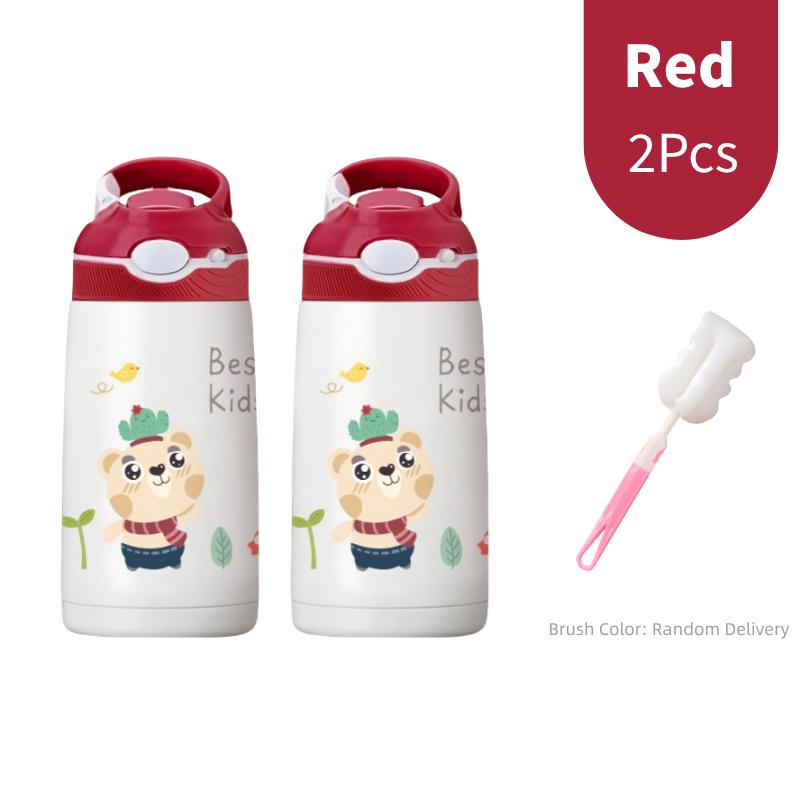 400ML Kids Water Bottle Cartoon Animal Thermos Mug Baby Duck Billed Straw 316 Stainless Steel Vacuum Flasks Thermos Bottle