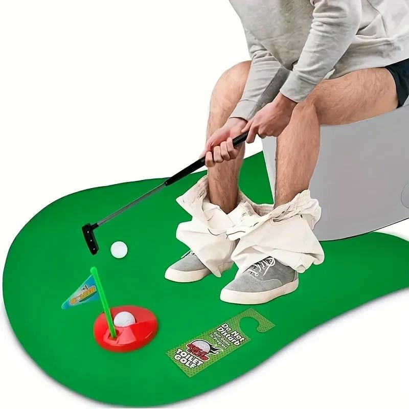 1set Mini Golf Putting Green Set - Toilet Leisure Entertainment Sport-Bathroom Indoor Sports Game with Putter & Ball for Adults