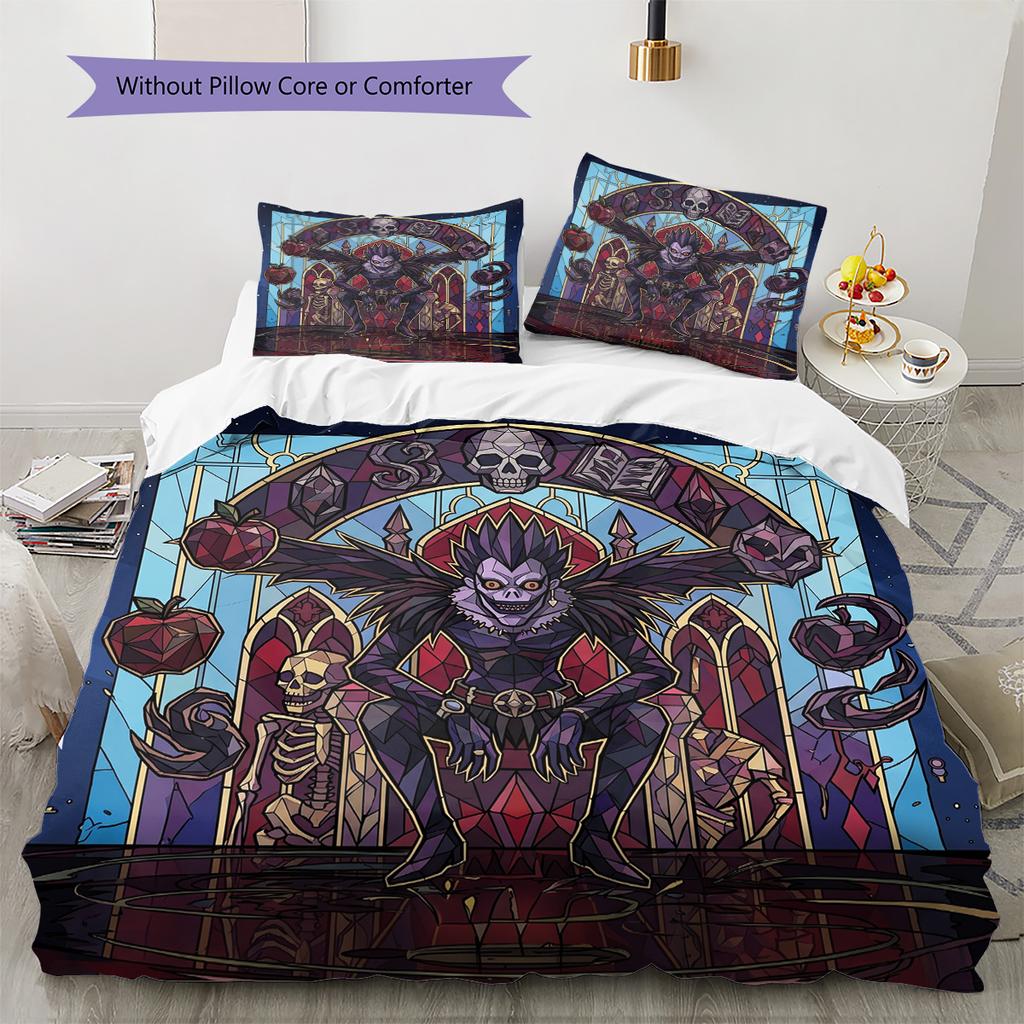 Death Note Pattern Bedding Quilt Set Quilt Cover Pillowcase Home Decoration Birthday Gift (1 * duvet cover + 2 * pillowcase, without core)