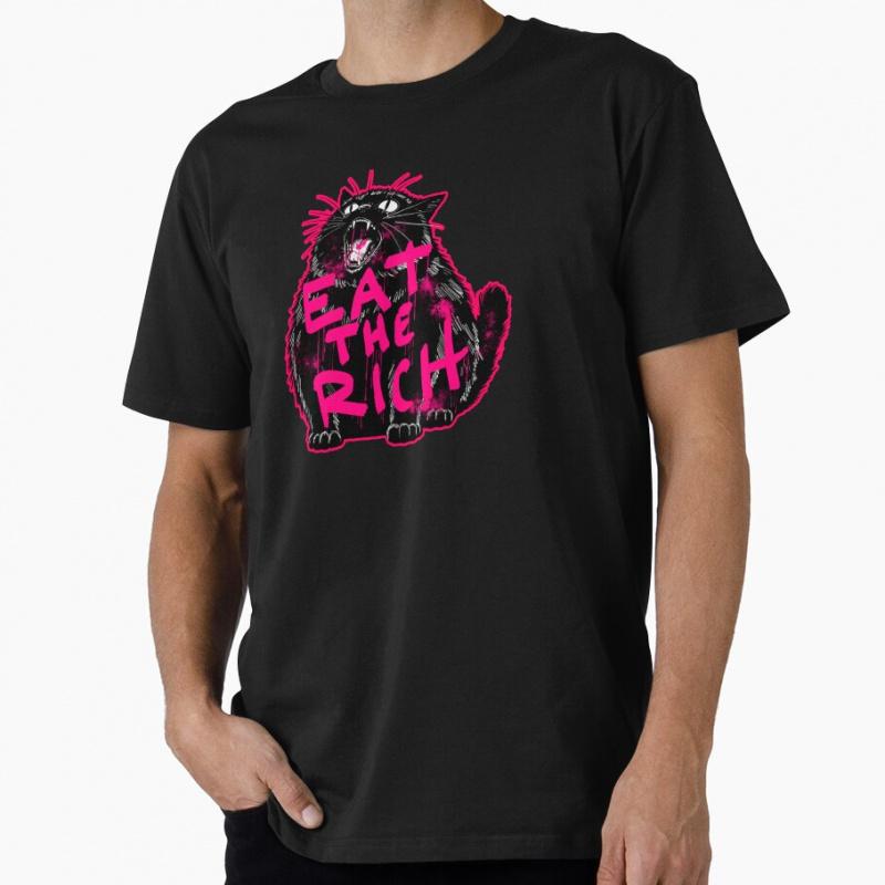 Eat The Rich Zwart katten silhouet Grappig Cadeau t-shirt voor man Grote maat Tops S-6XL 100% katoen pr