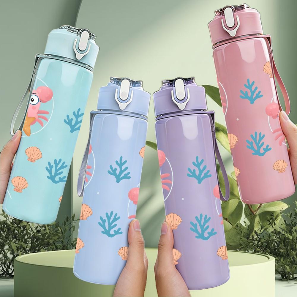 1PC Pink Crab Ocean Seamless Pattern 750ml Color Plastic Sports Water Bottle Leakproof Flip Straw Lid Suitable for Sports Office Home Use