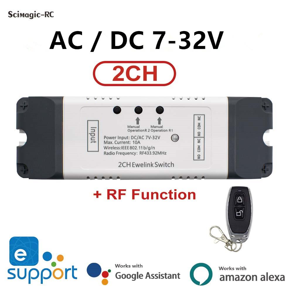 Wifi Wireless Switch Smart Module,2CH DC12V 32V AC 110V 220V,Inching Self-lock,RF433,NO,NC,COM.10A Relay,eWeLink APP Control