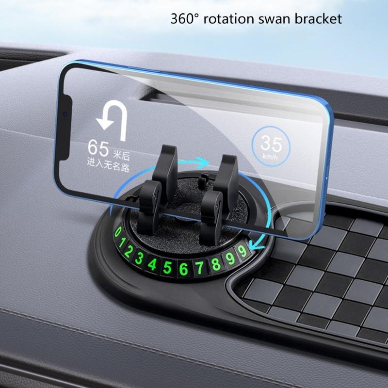 360 Degree Adjustable Car Phone Mount with AntiSlip Dashboards Holder Integrated Parking Number Sign for Mobile Device