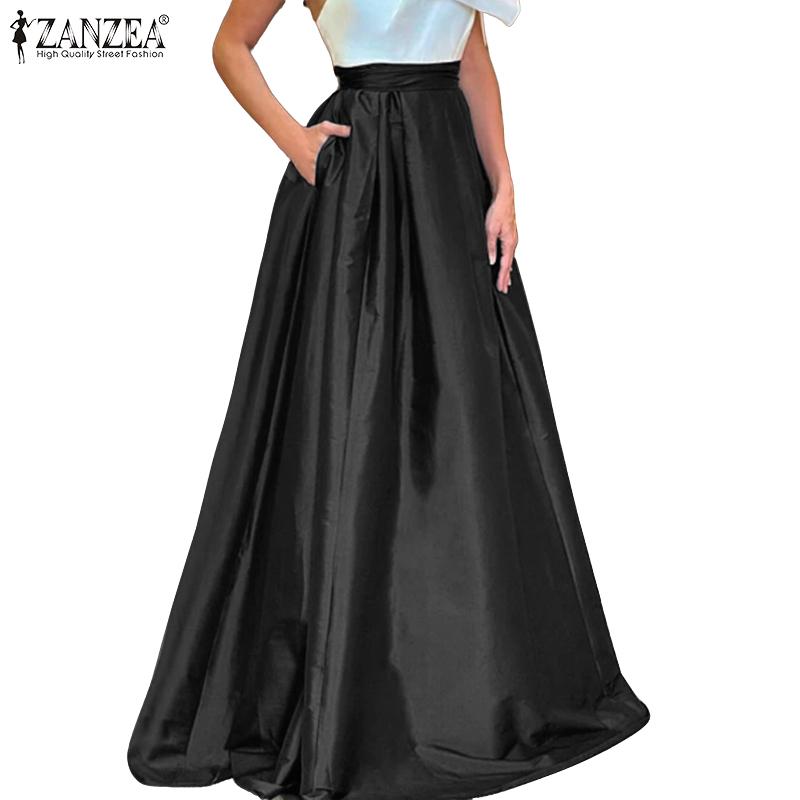 

ZANZEA Women Casual Back Elastic Waist Loose Long Skirts S чорний