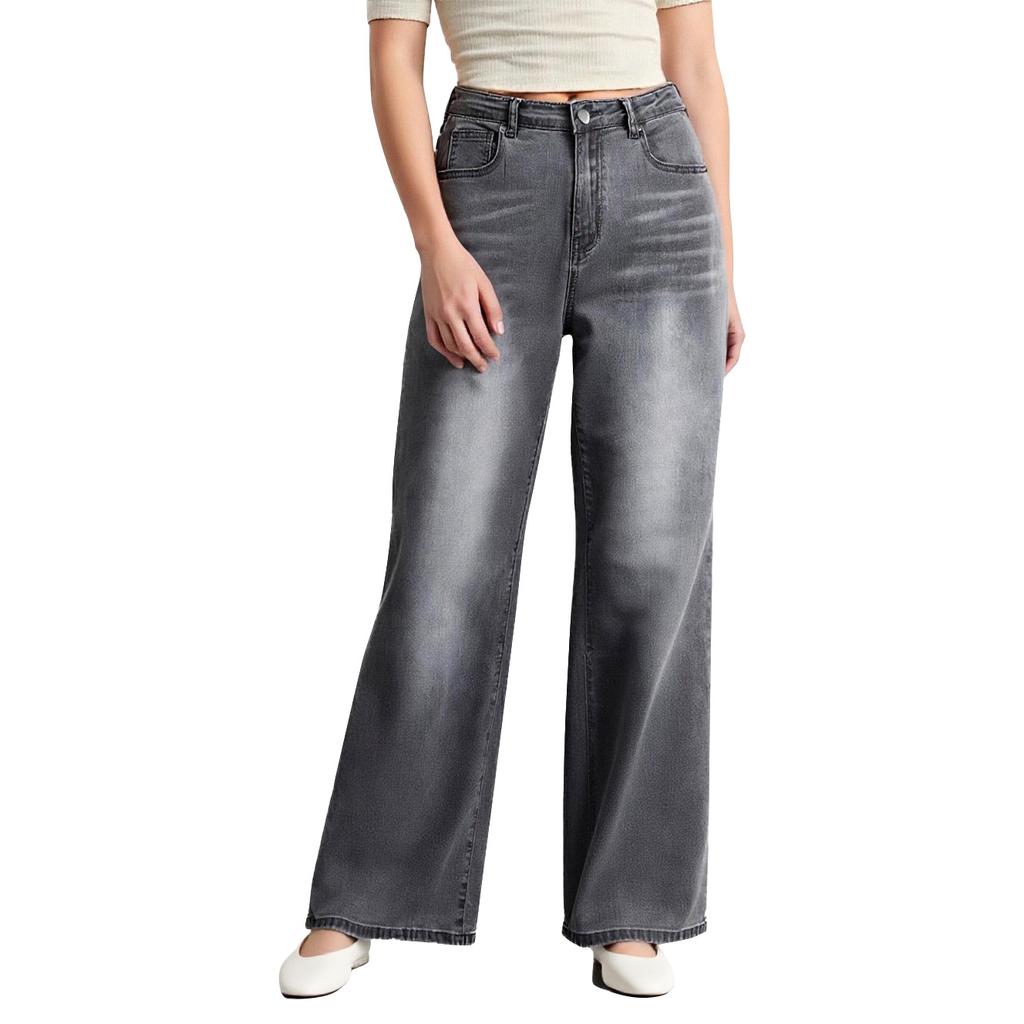 Women's Wide Leg Jeans High Waist Straight Stretch Jeans With Pockets