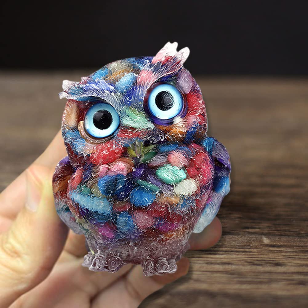YUYAKESHI Eulenfigur, Maskottchen-Objekt, süße Mini-Eule, Eingang, Ripple-Steingehäuse, handgefertigt, Naturstein, Eule, Innendekoration, Harz, Zubehör, Tisch