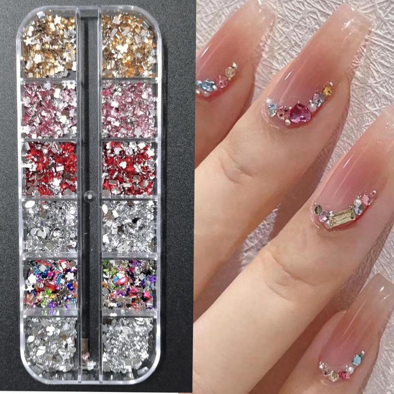 Mix 3D Flatback Nail  12 Grids Mini  Diamonds For Nail Art Glitter Charm Decorative Diy Manicure Art Accessor