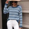 Spring Autumn Sweater Striped Pullover Round Neck Long Sleeve Blouse Top Casual Crew Neck Knitwear