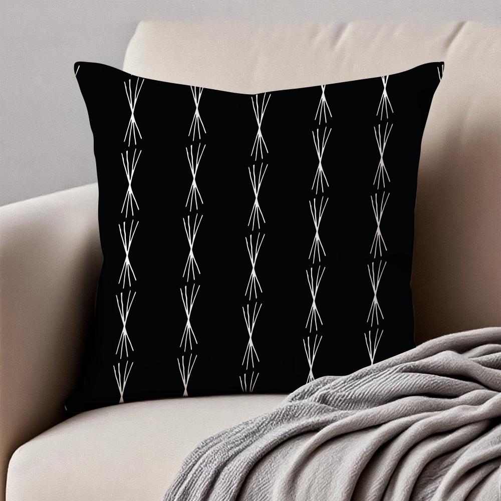 Simple Black And White Abstract Modern Style Cushion Cover Pillowcase Antidustmite Invisible Zipper Short Plush Sofa Cushion