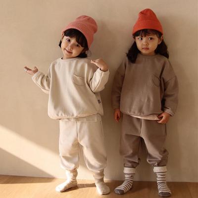Kids' Korean-Style Autumn Two-Piece Set: Long-Sleeve Sweatshirt & Pants In Loose Linen Cotton Fabric