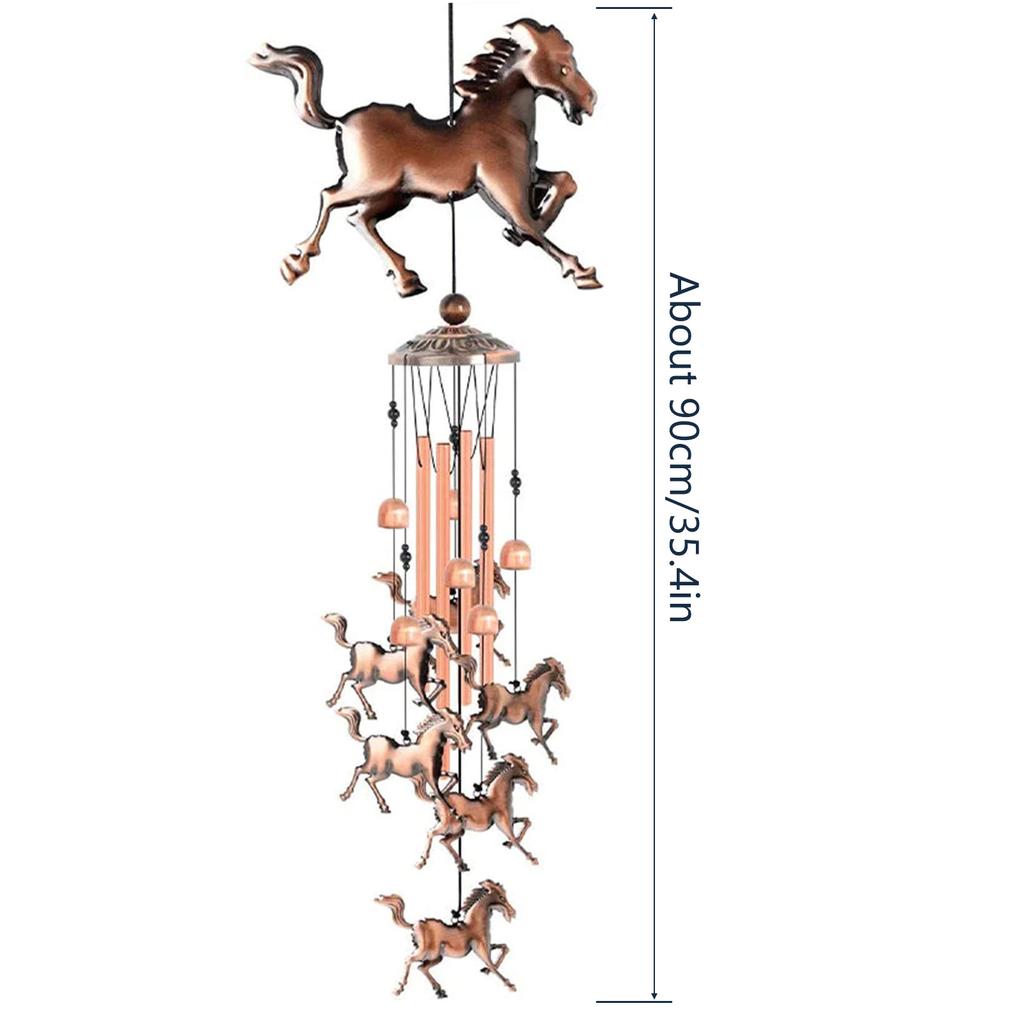 Vintage Copper Horse Windchime Personalized Aluminium Tubes Bell Pendant For Balcony Courtyard