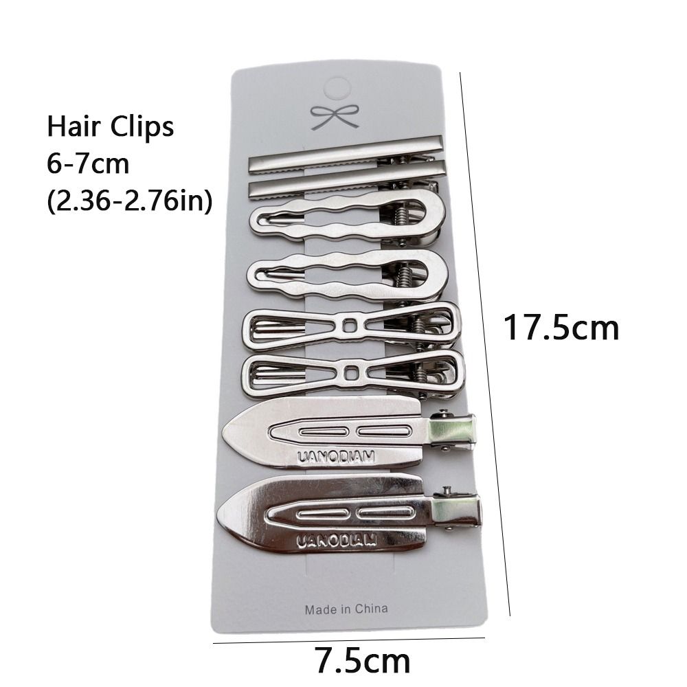 8Pcs/Set Vintage Silver Y2K Hair Clip Set Duckbill Clip Side Clips Retro Hairclip  Women Girls
