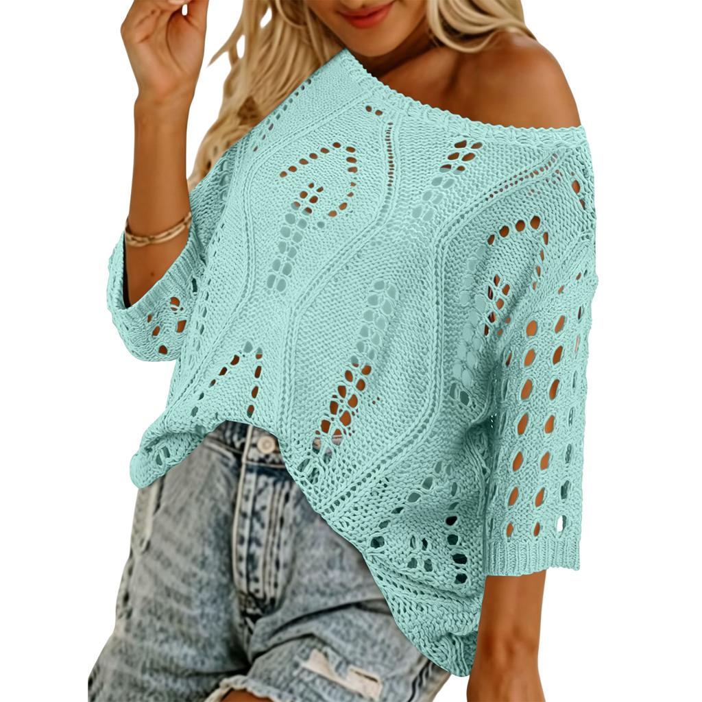 Damen Gestricktes Häkel-Strand-Überwurf-Top, Farbe Lässiger Badeanzug-Überwurf, Leichte Durchsichtige Tunika für Pool, Strand und Sommerurlaub