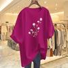 Cotton white short-sleeved t-shirt women's summer new flower print crew neck loose top bottoming shirt